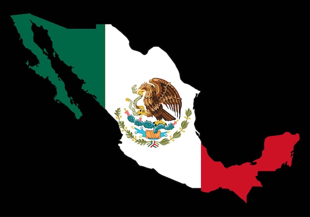 Mexiko mit flaggen-vektor-karte auf schwarzem hintergrund Premium Vektoren