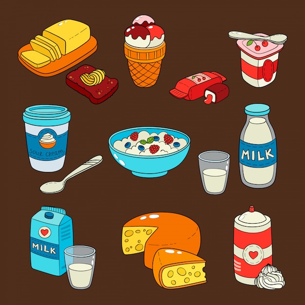 Milchprodukte isoliert icons. Premium Vektoren