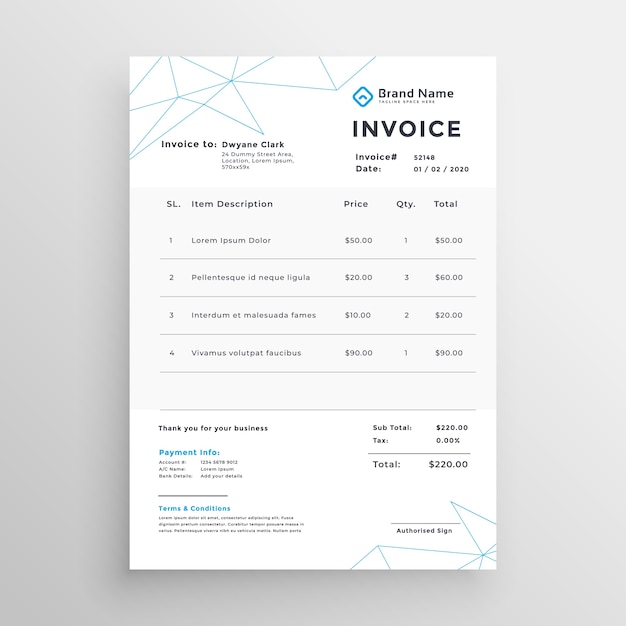 Minimal Vektor Rechnung Template Design Kostenlose Vektor