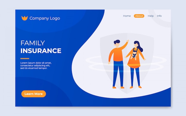 Moderne flache familienversicherung landingpage illustration Premium Vektoren