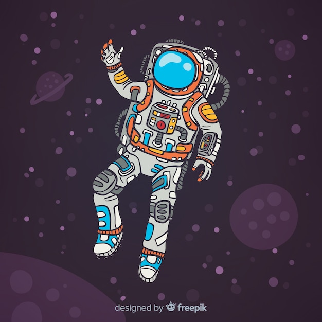 Moderne hand gezeichnete astronaut charakter Kostenlosen Vektoren