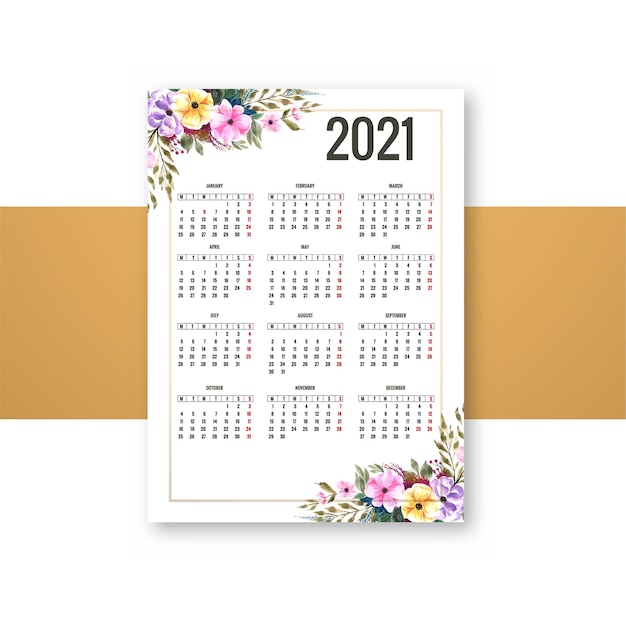 Moderner Kalender 21 Fur Dekoratives Blumenbroschuren Design Kostenlose Vektor