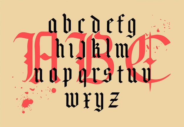 Modernes Gotisches Alphabet Vintage Schriftart Gezeichneter Vektor Der Gotischen Schrift Hand Typografie Fur Etiketten Uberschriften Poster Usw Zusammensetzung Gotischer Buchstaben Premium Vektor