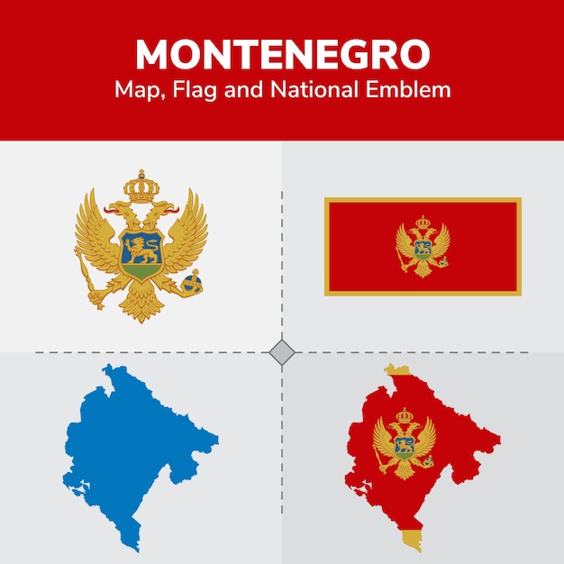 Montenegro Karte Flagge Und National Emblem Premium Vektor