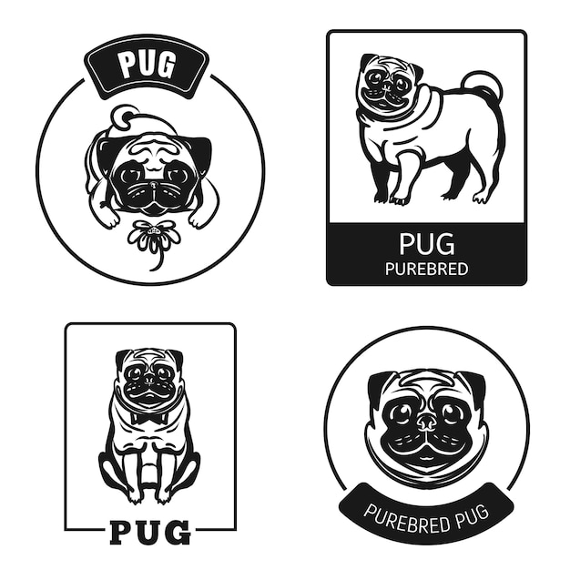 Mops-icon-set. einfacher satz pugvektorikonen für webdesign auf weißem hintergrund Premium Vektoren