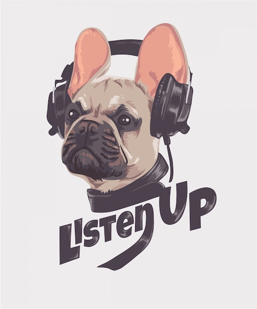 Motto mit hund und kopfhörer anhören PremiumVektor