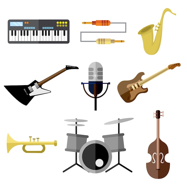 Musik Instrument Band Ausrustungs Vektor Illustrations Grafik Set Premium Vektor