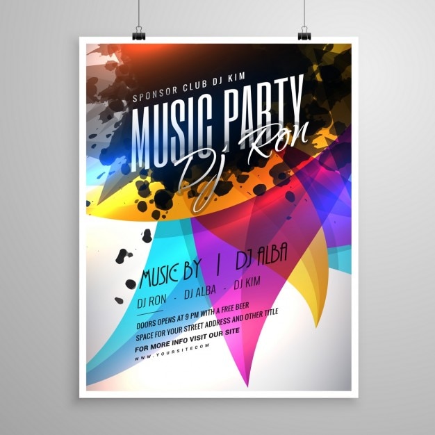 Musik party  flyer template design mit bunten abstrakten 