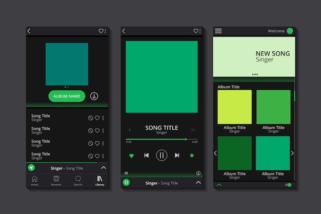 muziekspeler muzyki aplikacji odtwarzacza sjabloon interfejsu zestaw musik interfejs
