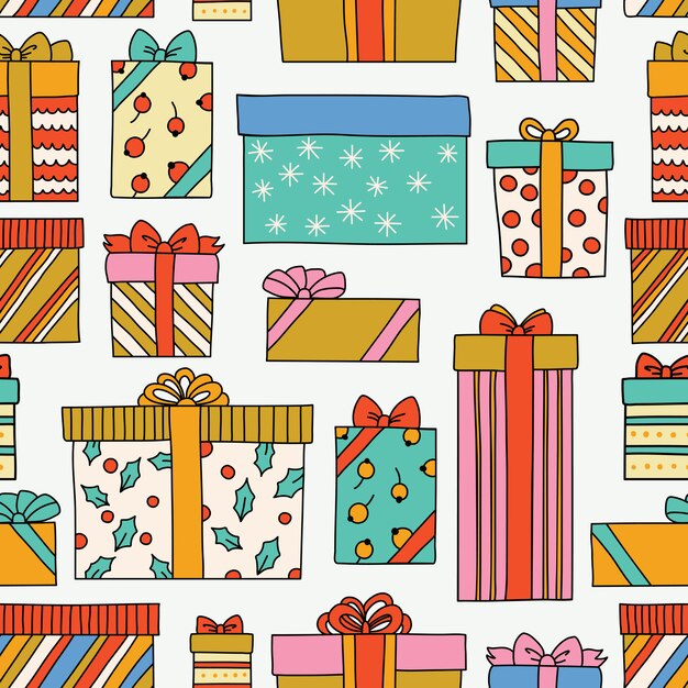 Nahtloses muster des weinlese-weihnachten oder des geburtstages mit geschenkboxen Premium Vektoren