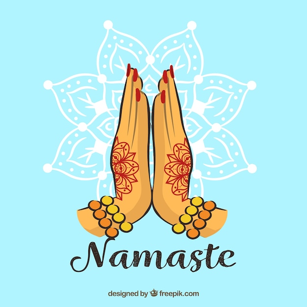 Namaste Geste Mit Henna Tattoos Kostenlose Vektor