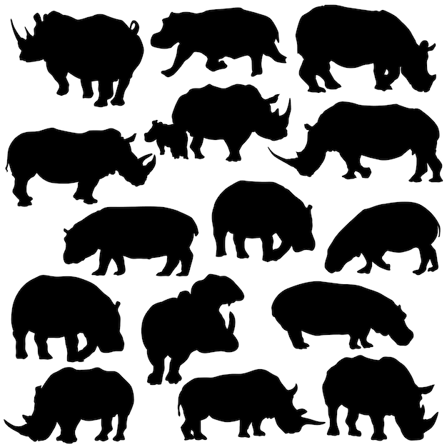 Nashorn Hipo Tier Clip Art Silhouette Vektor Premium Vektor