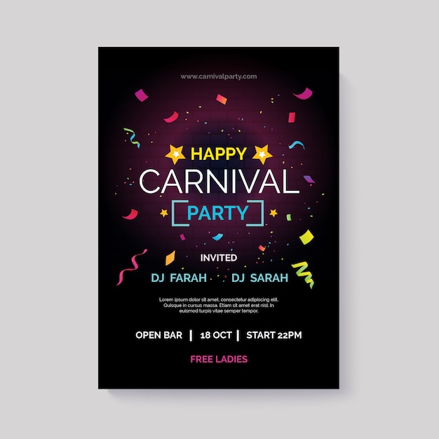 Neon Karneval Party Plakat Vorlage Kostenlose Vektor