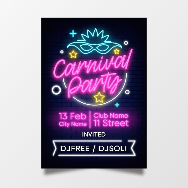 Neon karneval party plakat vorlage | Kostenlose Vektor