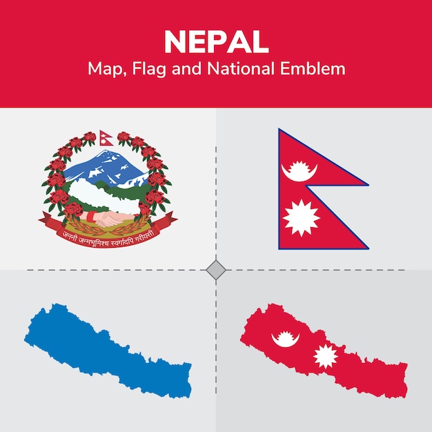 Nepal Karte Flagge Und National Emblem Premium Vektor