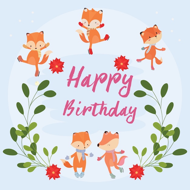 Nette alles gute zum geburtstaggrußkarte mit fuchs. PremiumVektor