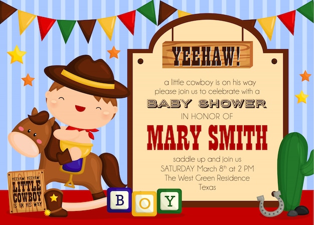 Nette Cowboy Babyparty Einladung Premium Vektor