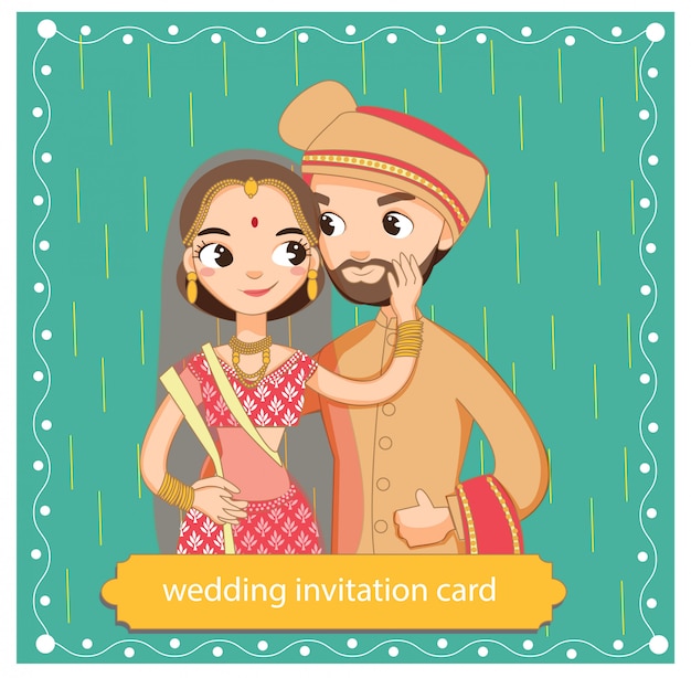 Nette Indische Paare Im Trachtenkleid Premium Vektor