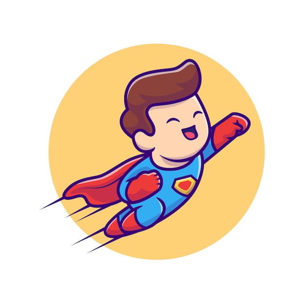 Nette Superhelden Fliegende Cartoon Illustration People Profession Icon Konzept Premium Vektor