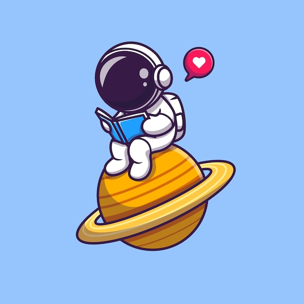 Netter Astronaut Lesen Sie Buch Auf Planet Cartoon Icon Illustration Wissenschafts Technologie Symbol Konzept Isoliert Flacher Cartoon Stil Kostenlose Vektor