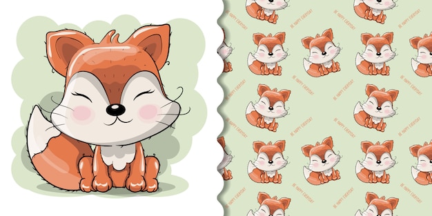 Netter karikatur-fuchs mit blumen auf einem weißen hintergrund Premium Vektoren
