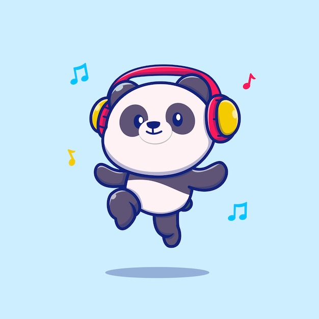 Netter Panda Der Musik Mit Kopfhorern Hort Kostenlose Vektor