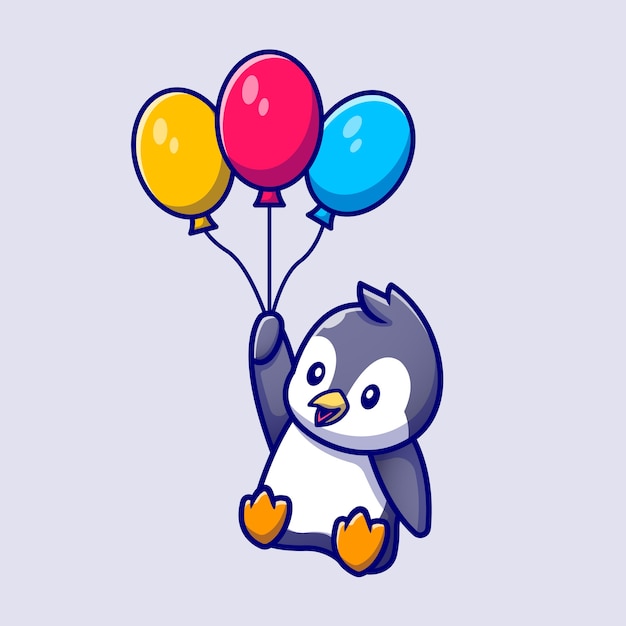 Netter Pinguin Der Mit Luftballons Cartoon Vektor Illustration Fliegt Tierliebeskonzept Isolierter Vektor Flacher Cartoon Stil Kostenlose Vektor