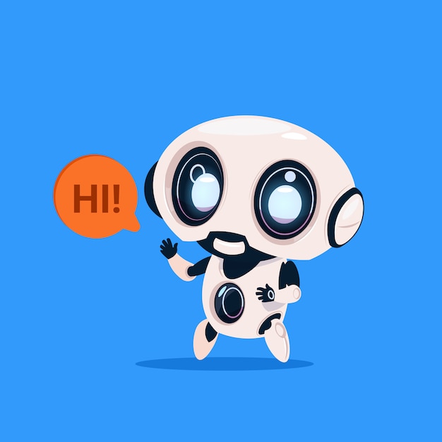 Netter roboter sagen hallo lokalisierte ikone auf blauem hintergrund-moderner technologie-konzept der künstlichen intelligenz Premium Vektoren