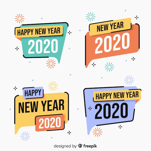 Neue jahr 2020 etikettenkollektion in flacher bauform Kostenlosen Vektoren