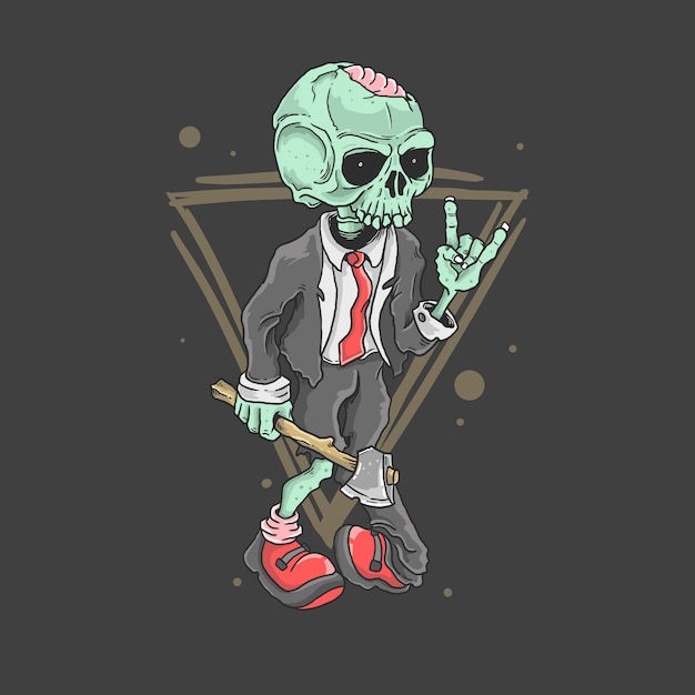 Niedlicher Zombie Rocker Illustrationsvektor Premium Vektor