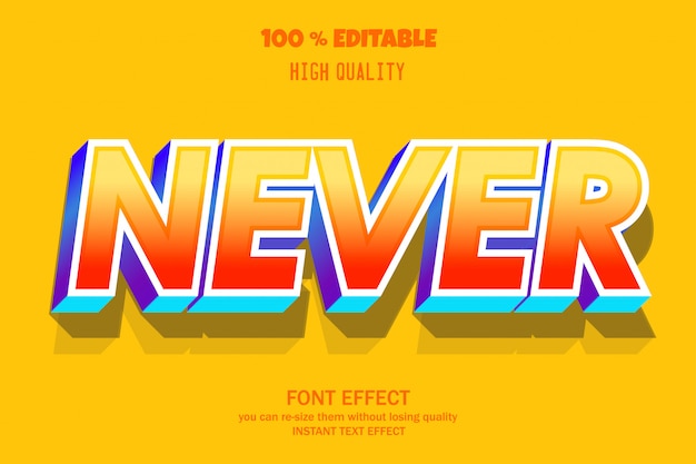 Niemals text, editierbarer font-effekt Premium Vektoren