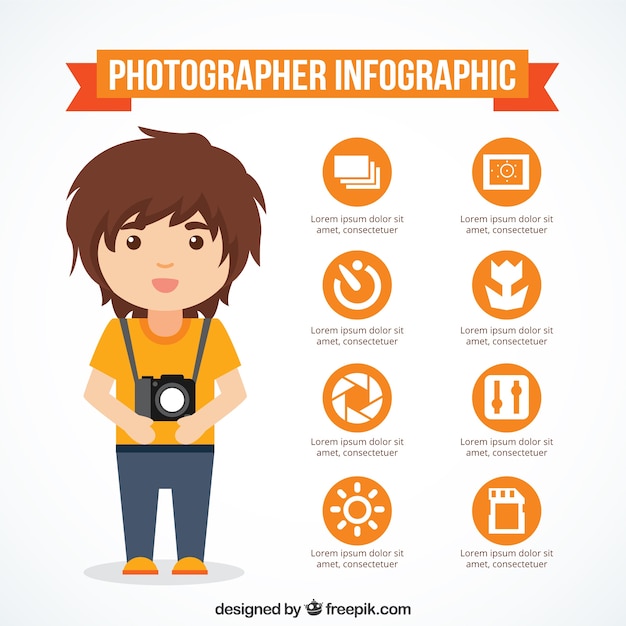 Nizza Fotografen Orange Infographie Kostenlose Vektor