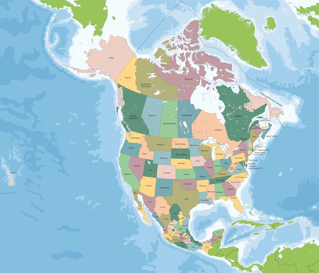 Nordamerika Karte Mit Usa Kanada Und Mexiko Premium Vektor