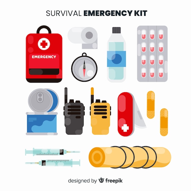 Notfall überlebens kit im flachen design Kostenlose Vektor