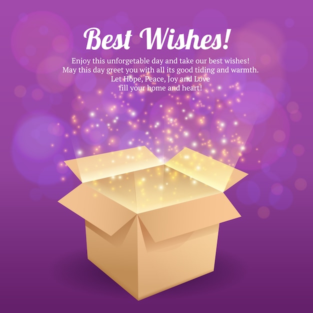 Öffnen sie vektorillustration der besten wünsche der kartongeschenkbox Premium Vektoren