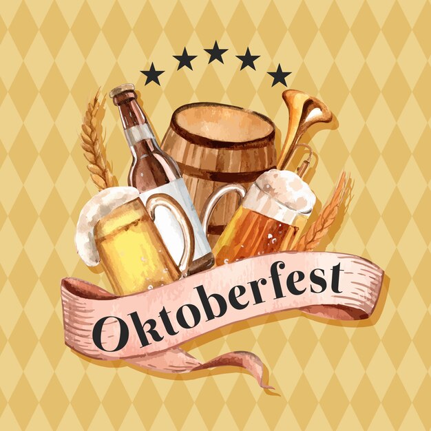 Oktoberfest mit bier, getränk, brauerei, gerste, alkoholdesign Kostenlosen Vektoren