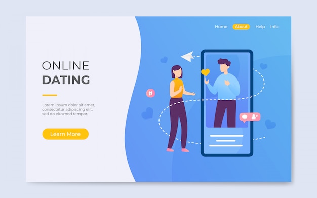On-line-datierungs-app-landungsseiten-hintergrundillustration der modernen flachen art Premium Vektoren