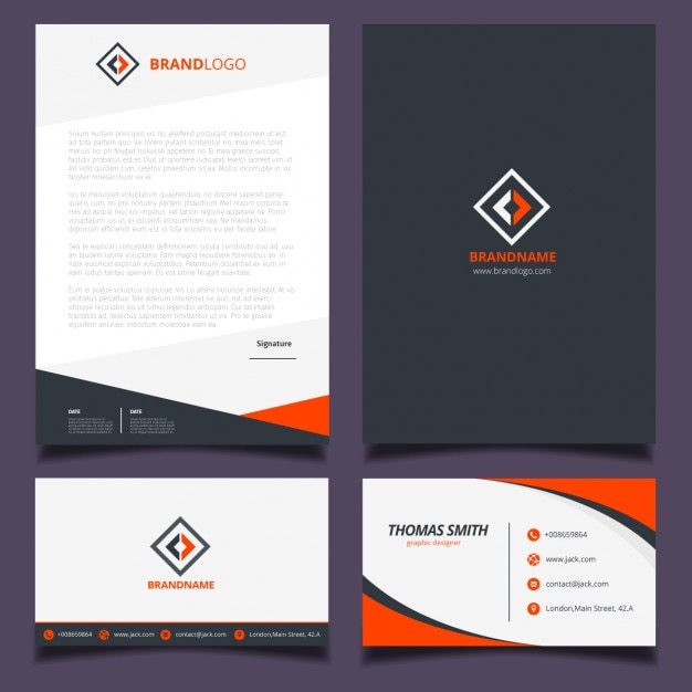 Orange Und Schwarze Corporate Identity Design Kostenlose Vektor