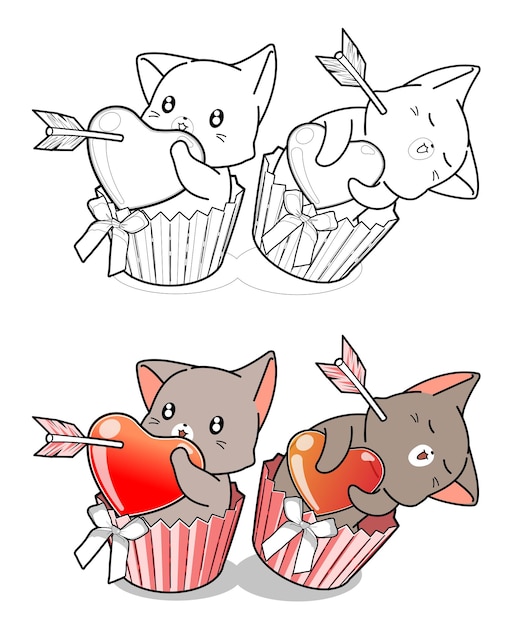 paar katze der liebe für valentinstag cartoon malvorlagen
