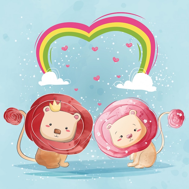 Paar rose haired lion Premium Vektoren