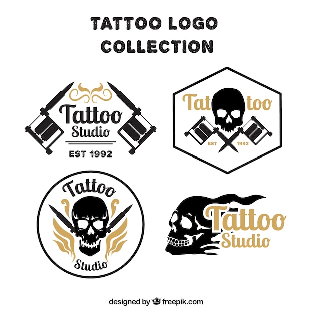 Packung Mit Schadel Tattoos Logos Premium Vektor