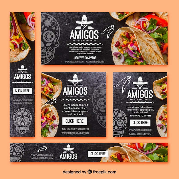 Packung von mexikanischen Essen Banner Kostenlose Vektoren Packung von mexikanischen Essen Banner Kostenlose Vektoren