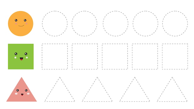 Padagogisches Arbeitsblatt Fur Kinder Im Vorschulalter Formen Nachzeichnen Premium Vektor