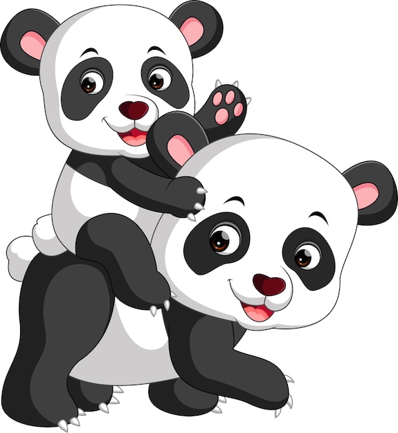 Panda Und Baby Panda Cartoon Premium Vektor