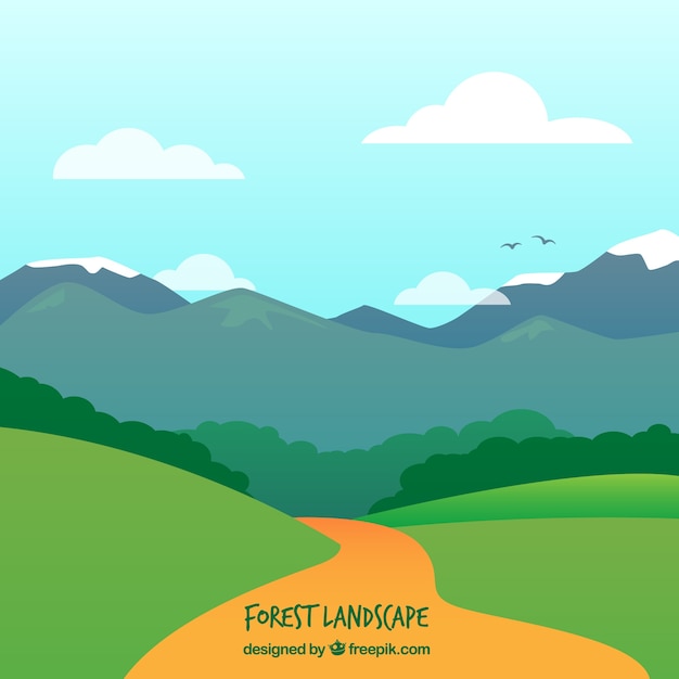 Pfad in einer landschaft mit bergen Kostenlosen Vektoren