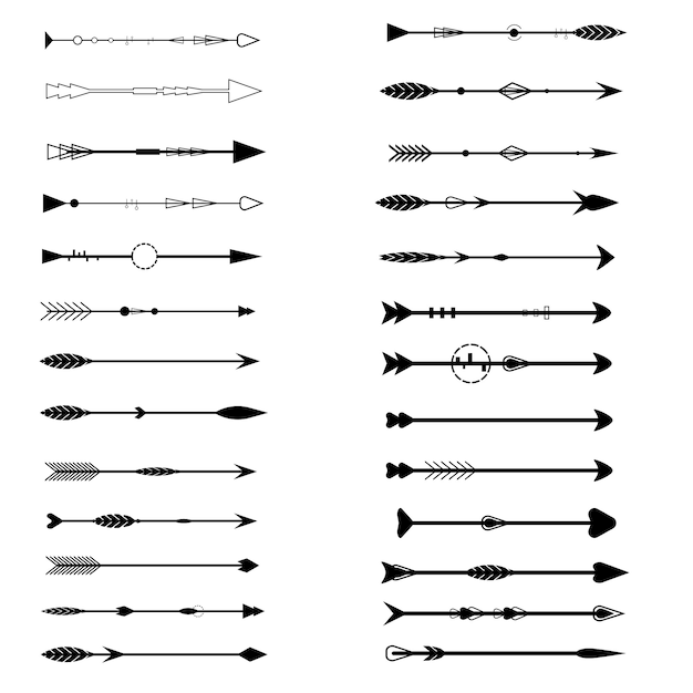 Pfeile Auf Einem Weissen Hintergrund Aztekische Boho Elemente Retro Pfeil Satz Schwarze Pfeile Pfeilsymbol Premium Vektor