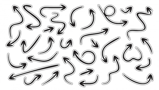 Pfeile linie icons set. geschweifte, gerade und verdrehte formen. andere pfeilsammlung. design-elemente. Premium Vektoren