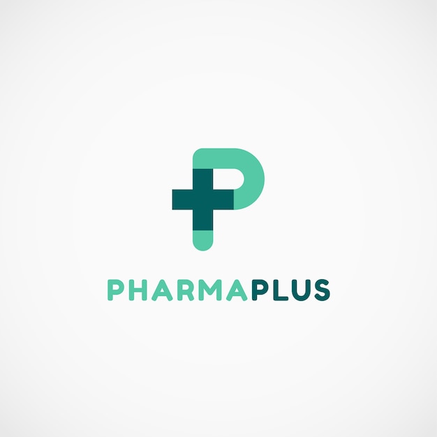 Pharmazeutisches Kreuz Plus Buchstabe P Logo Premium Vektor