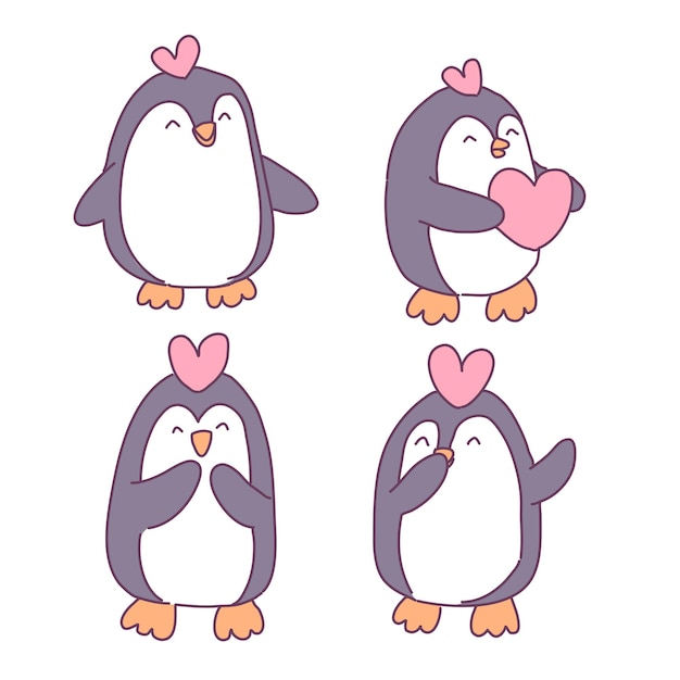 Pinguin In Der Liebe Illustrationen Gesetzt Kostenlose Vektor