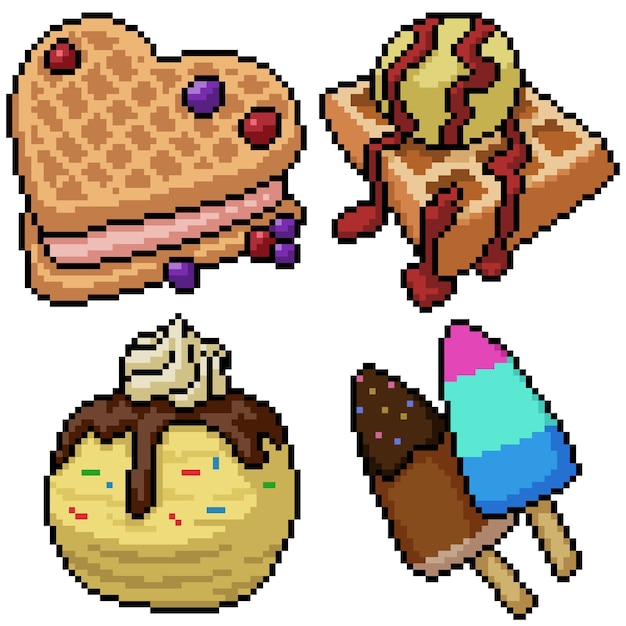 Pixel Art Set Isolierte Eiscreme Dessert Premium Vektor